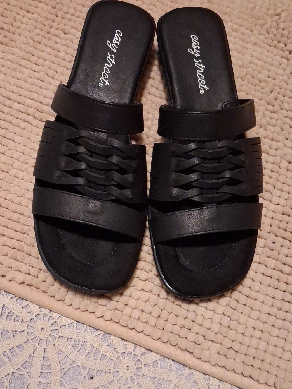 easy street Black Woven-Strap Slide Sandals